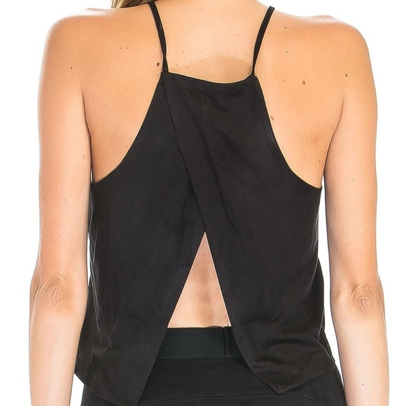 FAUX SUEDE SLIT BACK CROPPED TOP - IVORY COLOR - Picture 2 of 2
